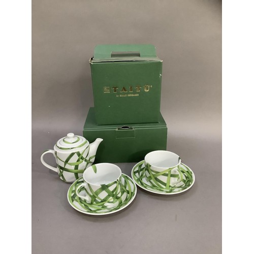 78 - Taitu by Emilio Bergamin teaware including a teapot and cup, cup and saucer, extra saucer, two cups,... 