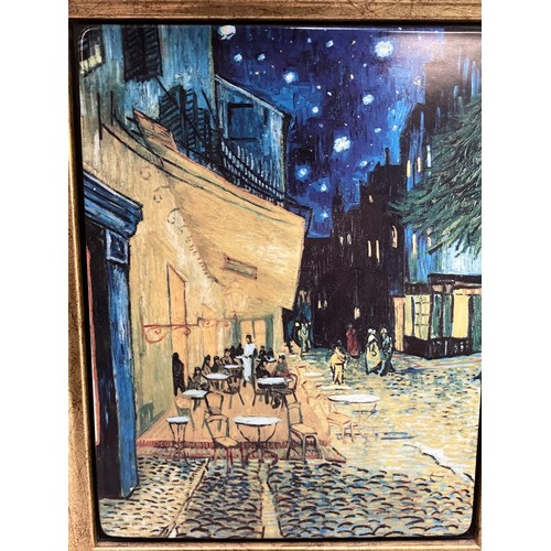 520 - After Vincent Van Gogh, colour print on ceramic panel, 'cafe terrasse bei nacht', 31cm x 25cm includ... 