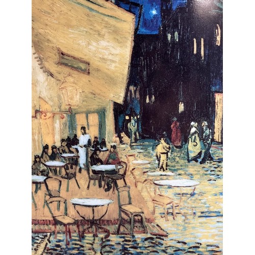 520 - After Vincent Van Gogh, colour print on ceramic panel, 'cafe terrasse bei nacht', 31cm x 25cm includ... 