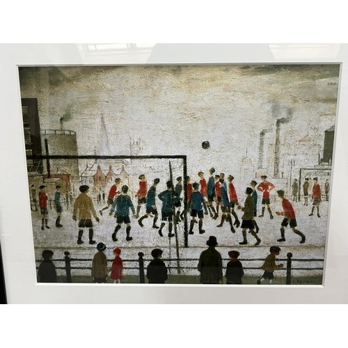 521 - Two King and Mcgaw colour prints after Lowry 'Going to the match' and 'The Football Match', with fra... 