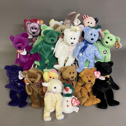 156 - A collection of 22 Ty Beanie Babies, including Princess, Britannia, Curly, Peace, Erin, Halo, 1999 a... 