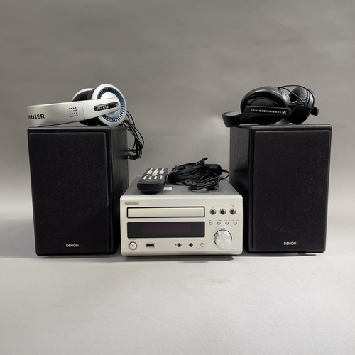 49 - A Denon CD Receiver, model RCD-M37DAB, a pair of Denon SC-M37 loudspeakers and two pairs of Sennheis... 