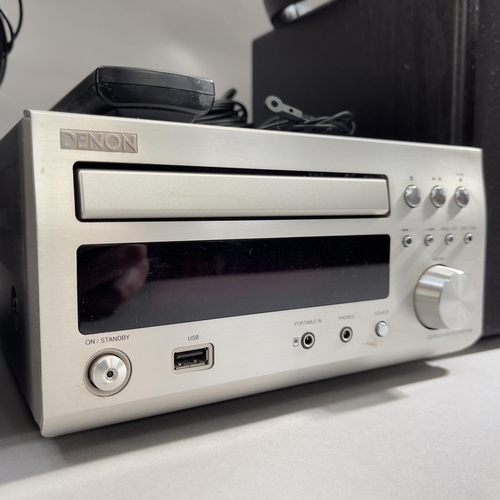 49 - A Denon CD Receiver, model RCD-M37DAB, a pair of Denon SC-M37 loudspeakers and two pairs of Sennheis... 