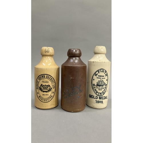 87 - Three Victorian stoneware bottles variously labelled Hardy's Crown Brewery Ltd Manchester, H Firth M... 