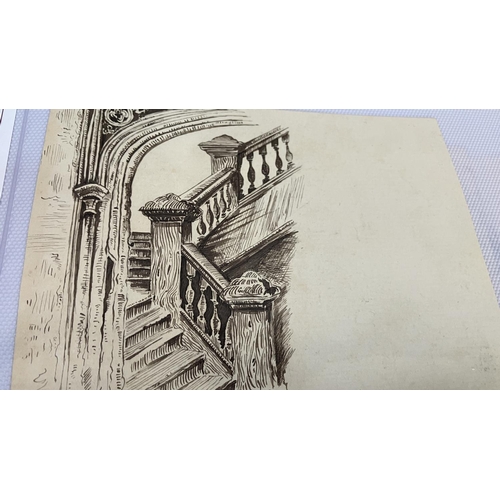 82 - An album of Victorian and later pen and ink and pencil drawings and sketches, 12cm x 18cm and smalle... 