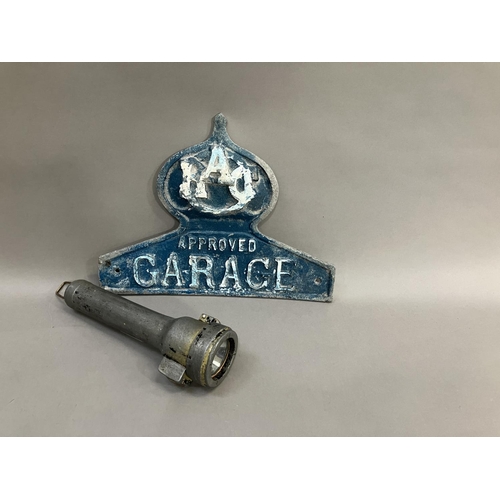 81 - A vintage 'RAC Approved Garage' metal sign, 34.5cm wide x 26cm, together with a metal alloy cased sa... 