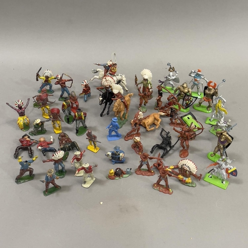 109B - A collection from Britains, Timpo, Herald and others of mainly lead and some plastic toy cowboys, na... 