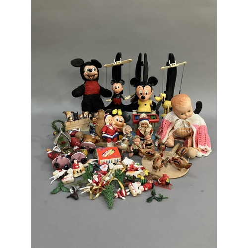 117 - A collection of Walt Disney toys, including a Selco Mickey Mouse, a Burbank Toys pull string Mickey ... 