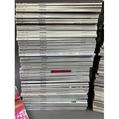 186 - A collection of 95 issues of Vogue Magazine from September 1991 to November 1999, in very good to fi... 