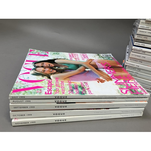 186 - A collection of 95 issues of Vogue Magazine from September 1991 to November 1999, in very good to fi... 