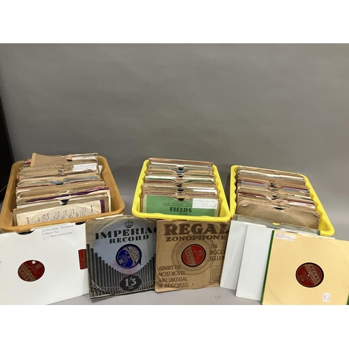 53 - Three boxes of 78rpm records comprising spoken word and song recordings from Capitol, Parlophone, Co... 