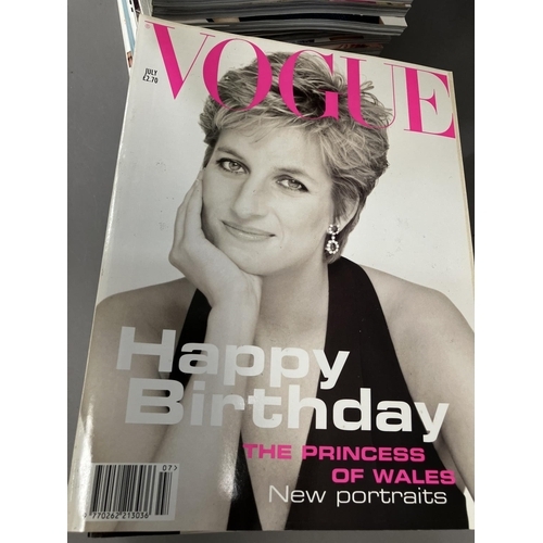 186 - A collection of 95 issues of Vogue Magazine from September 1991 to November 1999, in very good to fi... 