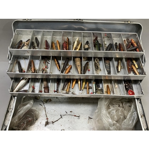 251 - A quantity of vintage lures by Hardy's of Alnwick, Abu of Sweden and others, contained in a metal ca... 