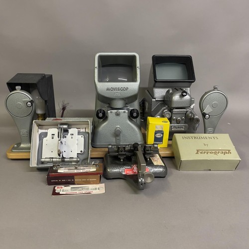 35 - A Moviscop Zeiss 16mm film viewer and a Muray film viewer, along with a number of 16mm splicing and ... 