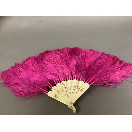 84 - A good black late 19th century ostrich feather fan, the monture of tortoiseshell, with good mottling... 