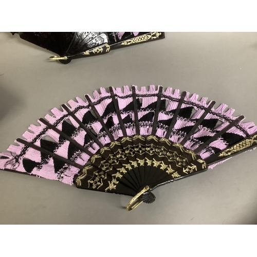 74 - Ann Collier: Using the technique for Tenerife lace, two 3D fans representing interlocking cogs, work... 