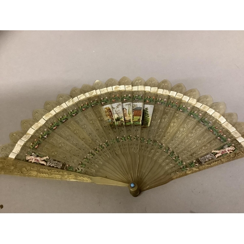 23 - Four brisé fans c 1820’s: the first a triple image example in pale horn with pointed tips, twenty-on... 