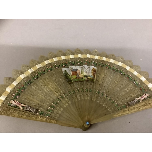 23 - Four brisé fans c 1820’s: the first a triple image example in pale horn with pointed tips, twenty-on... 