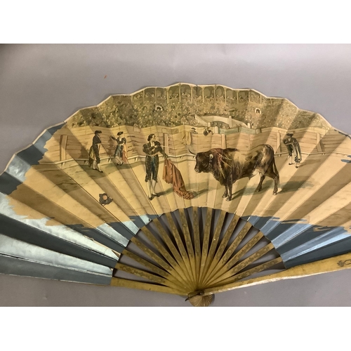 24 - Four late 19th century Spanish tourist fans: The first showing the village street scene of the Barbe... 