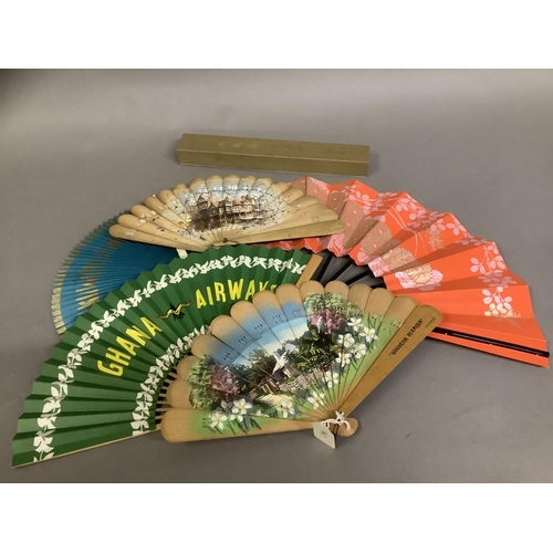 116 - Airline and travel fans: a folding paper fan advertising Ghana Airways, the double paper leaf in gre... 