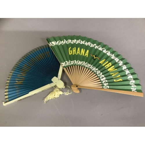 116 - Airline and travel fans: a folding paper fan advertising Ghana Airways, the double paper leaf in gre... 