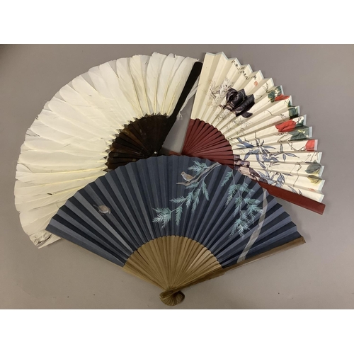 138 - Chinese fans, six, the first featuring a lady at rest in the garden, receiving visitors, the double ... 