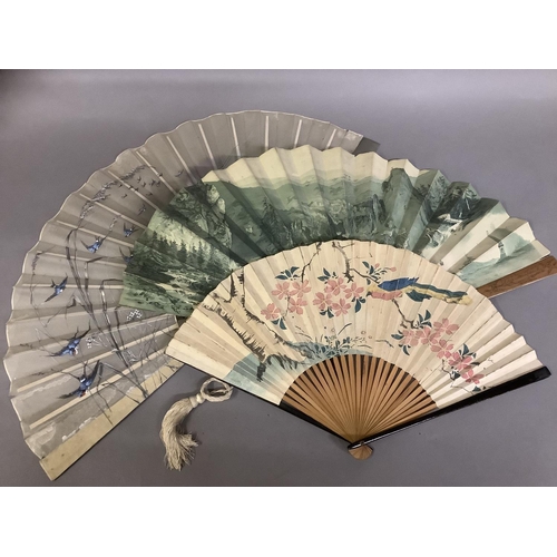 31 - Circa 1890’s, a German folding fan, en camaieu, believed to show the Ridge of Valkyries, with severa... 