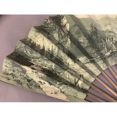 31 - Circa 1890’s, a German folding fan, en camaieu, believed to show the Ridge of Valkyries, with severa... 