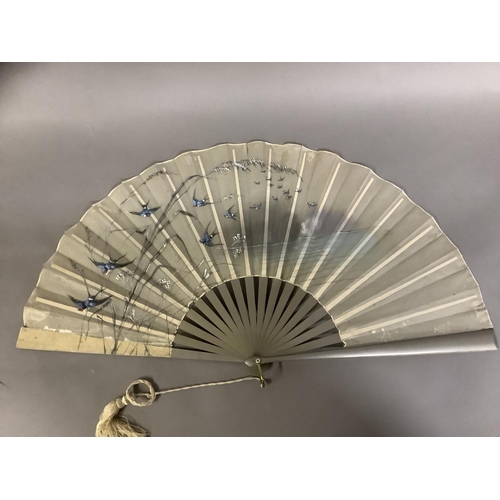 31 - Circa 1890’s, a German folding fan, en camaieu, believed to show the Ridge of Valkyries, with severa... 