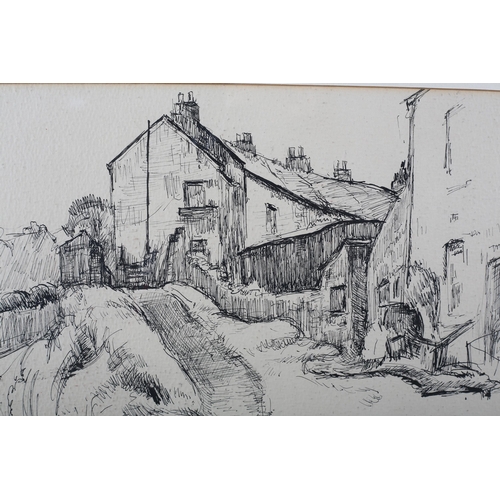 67 - ARR Philip Naviasky (1894-1983), Terrace houses and figure in the lane, pen and ink, signed to lower... 