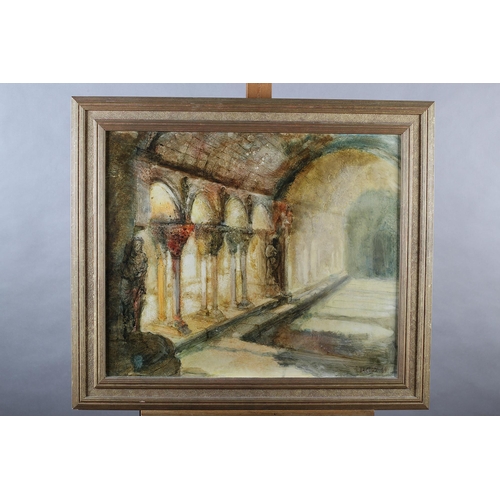 51 - ARR John Lacoux (1930-2008), Cloisters, oil on board, signed to lower right, 51cm x 60cm (Shipping c... 