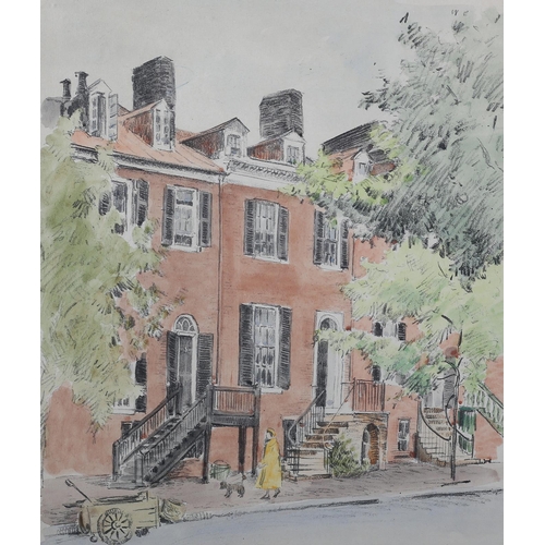 111 - Caroline Van Hook Bean, American (1879-1980), N Street, Georgetown, Washington DC, colour lithograph... 