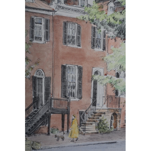 111 - Caroline Van Hook Bean, American (1879-1980), N Street, Georgetown, Washington DC, colour lithograph... 