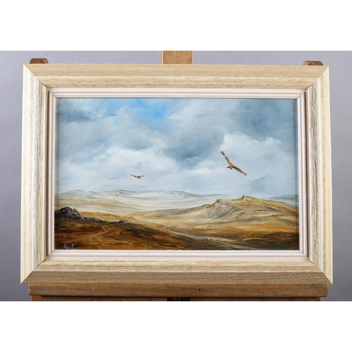 101 - Hood 20th/21st century, Red Kites above Moorland, oil on board, signed to lower left, 25cm x 40cm (S... 