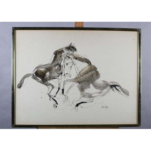 42 - Sunil Das, Indian (1939-2015), Two horses, mixed media, signed to lower right, 55cm x 72cm (Shipping... 