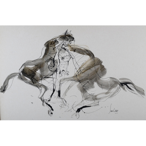 42 - Sunil Das, Indian (1939-2015), Two horses, mixed media, signed to lower right, 55cm x 72cm (Shipping... 