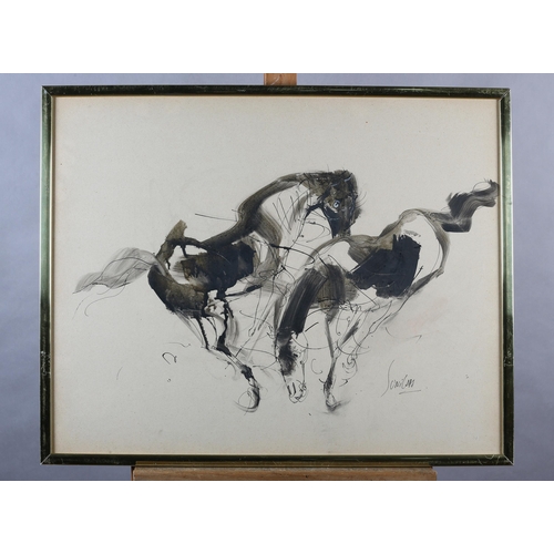 43 - Sunil Das, Indian (1939-2015), Study of two horses, mixed media, signed to lower right, 55cm x 72cm ... 