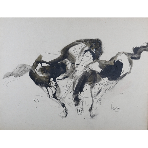 43 - Sunil Das, Indian (1939-2015), Study of two horses, mixed media, signed to lower right, 55cm x 72cm ... 