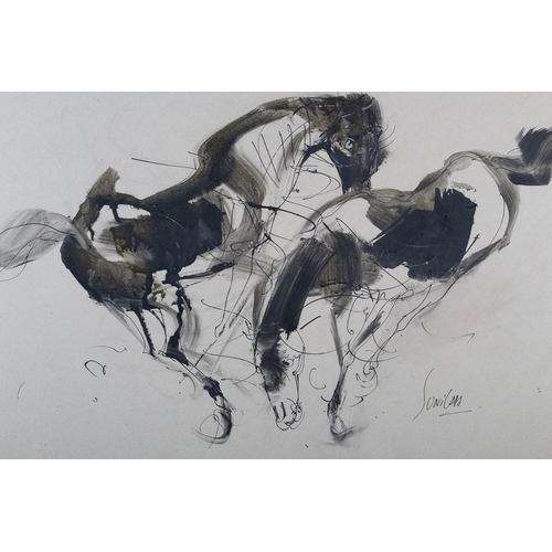 43 - Sunil Das, Indian (1939-2015), Study of two horses, mixed media, signed to lower right, 55cm x 72cm ... 