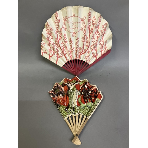 103 - Advertising fans: The Savoy Hotel, printed by Maquet, a good paper fan with double leaf, sticks dyed... 