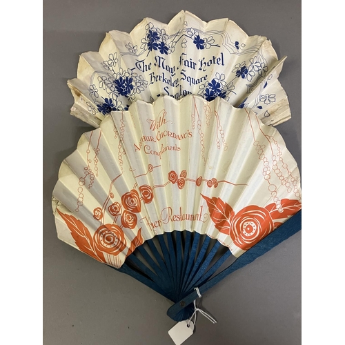 113 - Advertising fans: twelve assorted fans, the first in ballon form advertising Kettner’s Hotel, with A... 