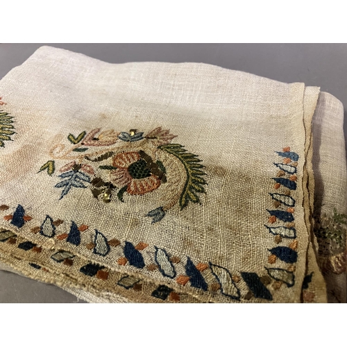 172 - Ottoman textiles, a selection of towels and a shawl: a medium weight towel with silk embroidery to e... 