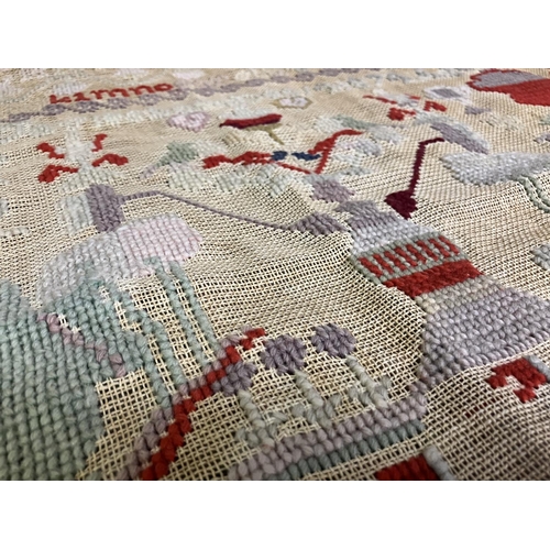 209 - An Antique European sampler dated 1908, alpha-numeric, worked in red on a fairly open weave canvas, ... 