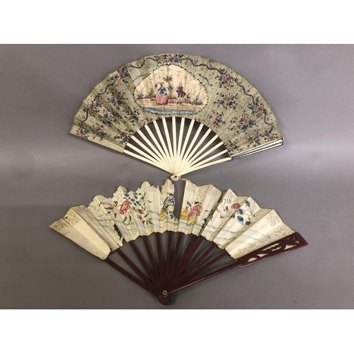 5 - The 18th century: a very classical folding fan, the double paper leaf with central cartouche showing... 