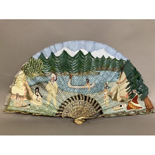 63 - Ann Collier: a unique fan designed by Ann Collier, showing the life stages of Hiawatha, from right t... 