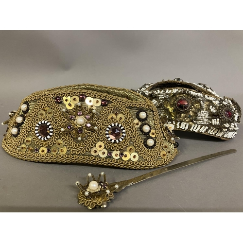 151 - Two 19thc. Biedermeier maiden crowns (traditional German costume dating around 1820’s), an accessory... 