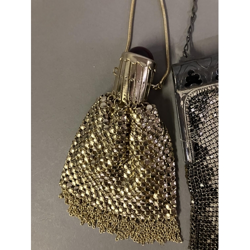 228 - Whiting and Davis, USA: a gold armour mesh bag with good pierced gold metal frame and gold metal cha... 