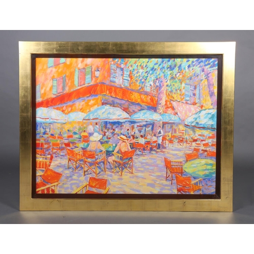 55 - ARR John Holt (b 1949), French café scene, pastel, signed to lower right, 75cm x 103cm