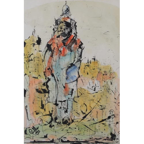 106 - Preller, figure amongst ruins, mixed media, signed and dated 1971 to lower left, 43cm x 29.5cm (Ship... 