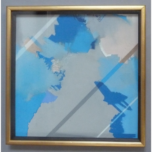 107 - C J A Stones 'Layered Abstract', in blue, gouache, signed and dated (19)87, 56cm x 56cm (Shipping ca... 